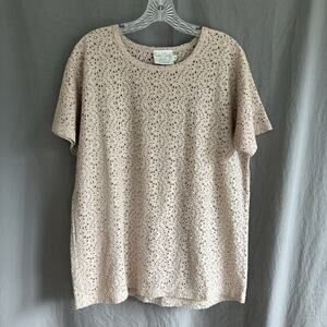 Vintage Pierre Cardin Eyelet Lace Top Parisian Casual Taupe Cotton Nylon Women M